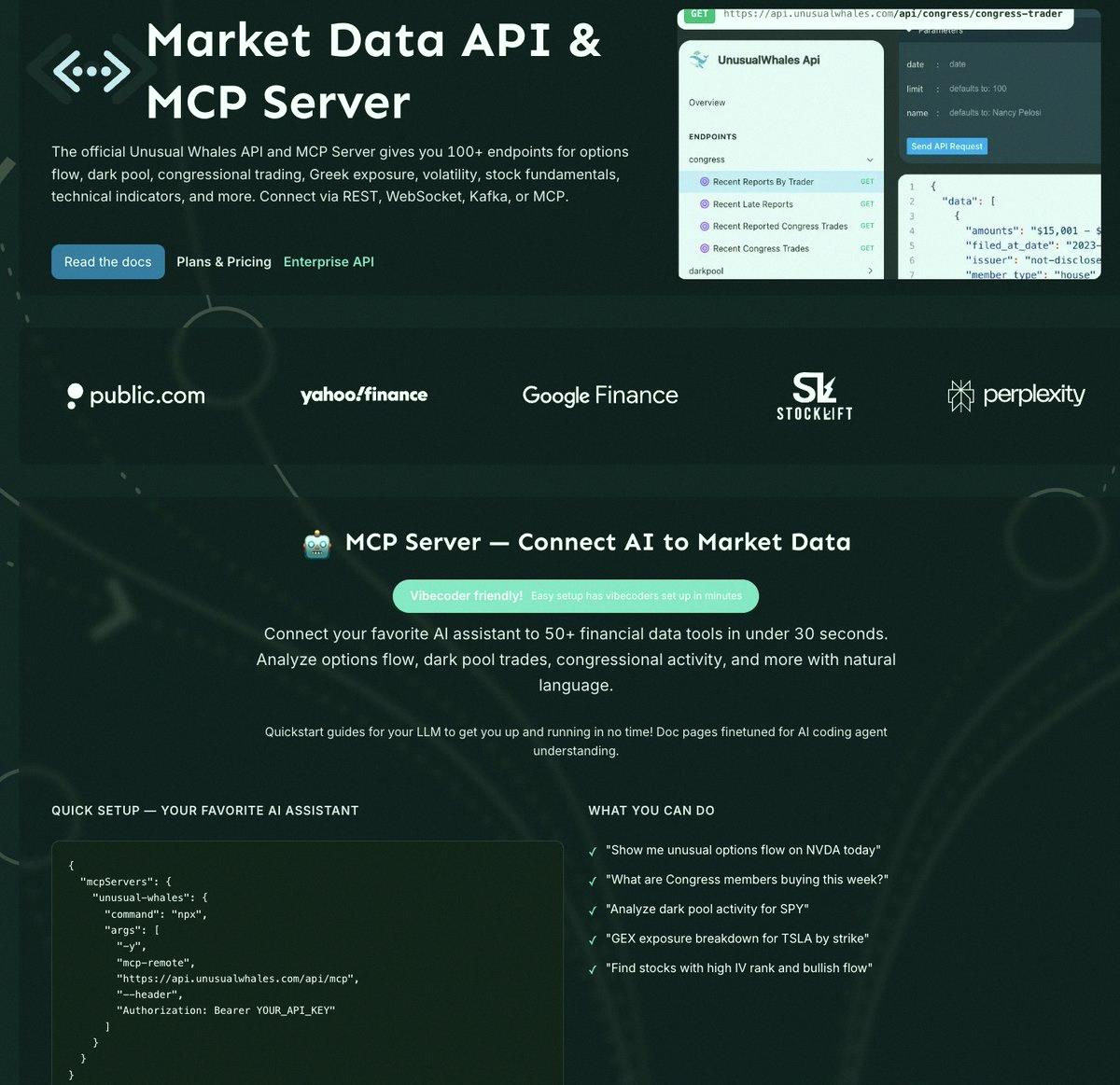 0110Kenchan's tweet photo. We have launched the free trial of the Unusual Whales API.  

The Unusual Whales API gives full access to live options, equities, prediction market data, congress trades and much more.    

It is a must have for traders.

Check it out here: https://t.co/AbLChZNrmW https://t.co/cAXN6EbRTo