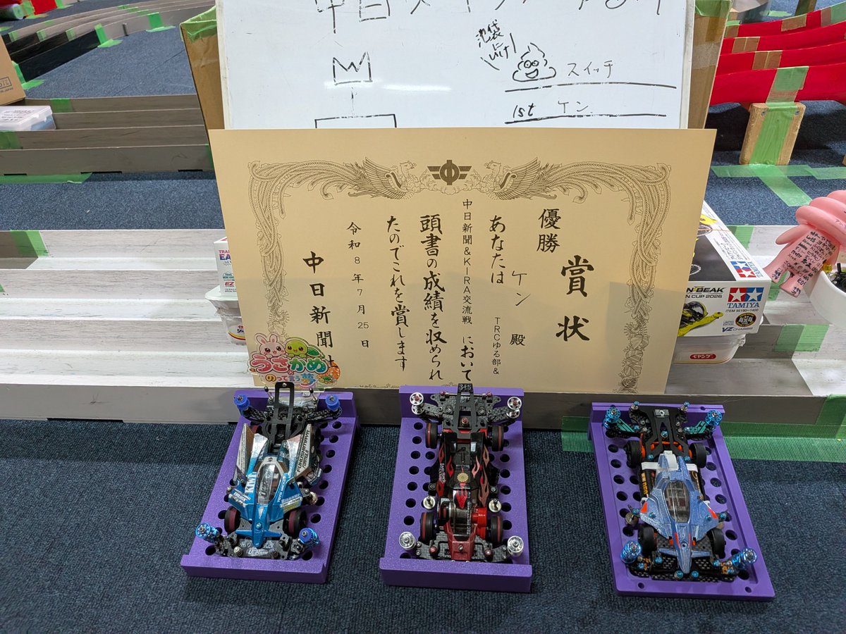 KEN3450328's tweet photo. 初投稿です。
本日のTRCゆる部×中日新聞×KIRA交流戦（ハイパー限定）で優勝する事が出来ました！直前のピット作業などバタバタしましたが、じっくり育ててきたマシン（FMA）が最高の結果を出してくれて本当に嬉しいです。
運営の皆様、一緒に走ってくださったレーサーの皆様、ありがとうございました！ https://t.co/UG1SD1tisy