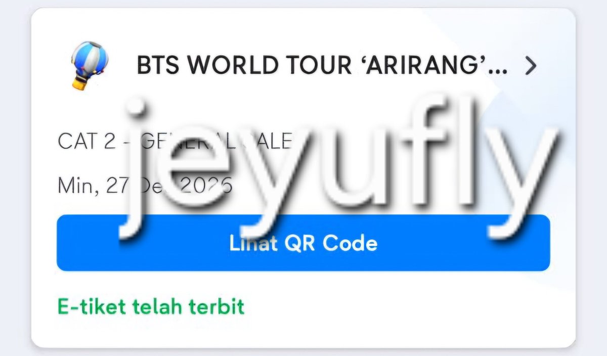 jeyufly's tweet photo. #WTS TICKET BTS WORLD TOUR "ARIRANG" IN JAKARTA ✨️

🎫 1 tix
~ CAT 2 DAY 2 
~ 2,8 (bisa nego)

tiket pure hasil war sendiri di gensale, dijual karena mau upgrade section hehe. 🙌🏻

❌️ REAL YA, BUKAN SCAMMER!

#BTS_ARİRANG #wts #armybantuarmy https://t.co/LIKnO5aLny