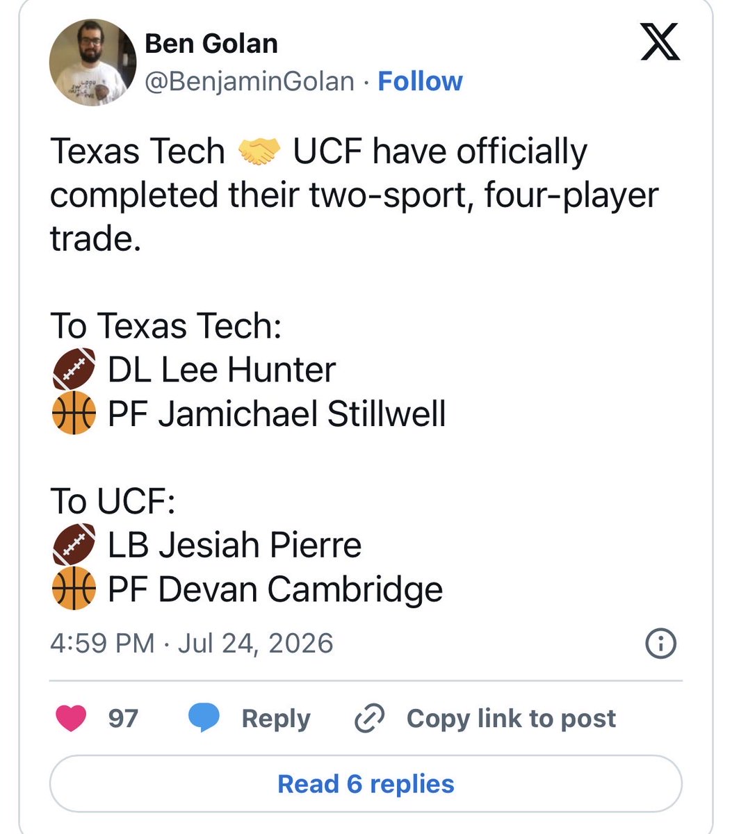 DRoberson68's tweet photo. @ByCASimmons UCF is nothing but a trash commuter school… yall should be in the Sun Belt Conference.  Tech likes to use yall… 😂 https://t.co/9piiFiklUZ