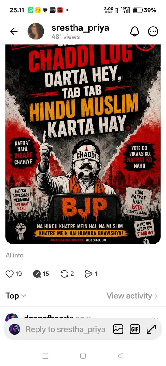 SarkarFires's tweet photo. Threads App is becoming a den for all Ant1 India and Ant1 Mod1 CABAL 🤡✋... Full of H@t€ mongering and Z1LCH.. THiS has to be controlled  @HMOIndia 
@amitmalviya @AmitShahOffice
#ThreadsApp 
#HateSpeech https://t.co/V9ZYqI3HKz