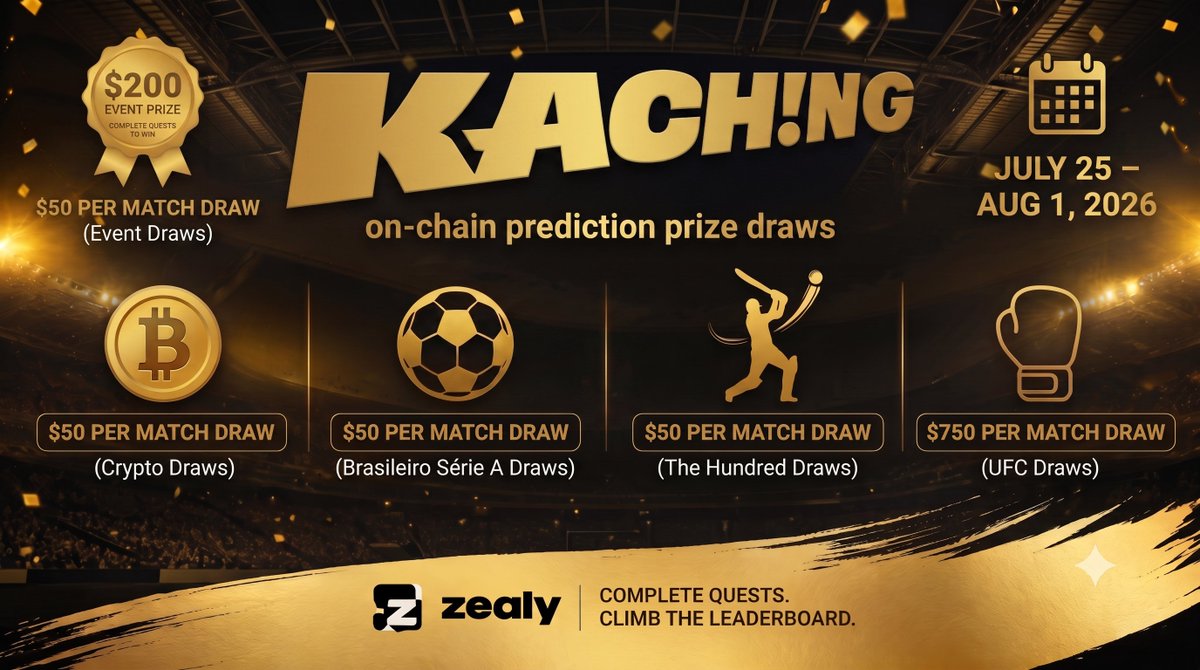 KachingVIP's tweet photo. 🎟️Haven't joined @KachingVIP yet? Now is the perfect time to get on board!🚀

We’re launching an exclusive Zealy campaign specifically designed to welcome brand-new users to our platform.

💰 Reward Pool: $200 
📅 Duration: July 25 – Aug 1, 2026

⚠️Note: This campaign is strictly for onboarding first time users. Existing users are not eligible to participate.

🔗https://t.co/Av1Xf5WoCS