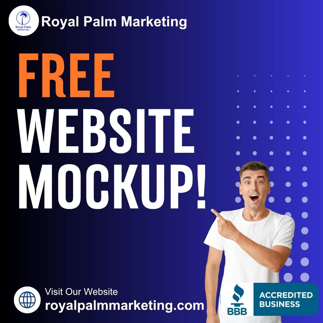 RoyalPalmMktg's tweet photo. Wondering what a better website could look like for your business? Royal Palm Marketing is offering a FREE website mockup so you can see how a fresh, professional website design could help your business make a stronger first impression. PM us today! https://t.co/ccBu3Yzz8X