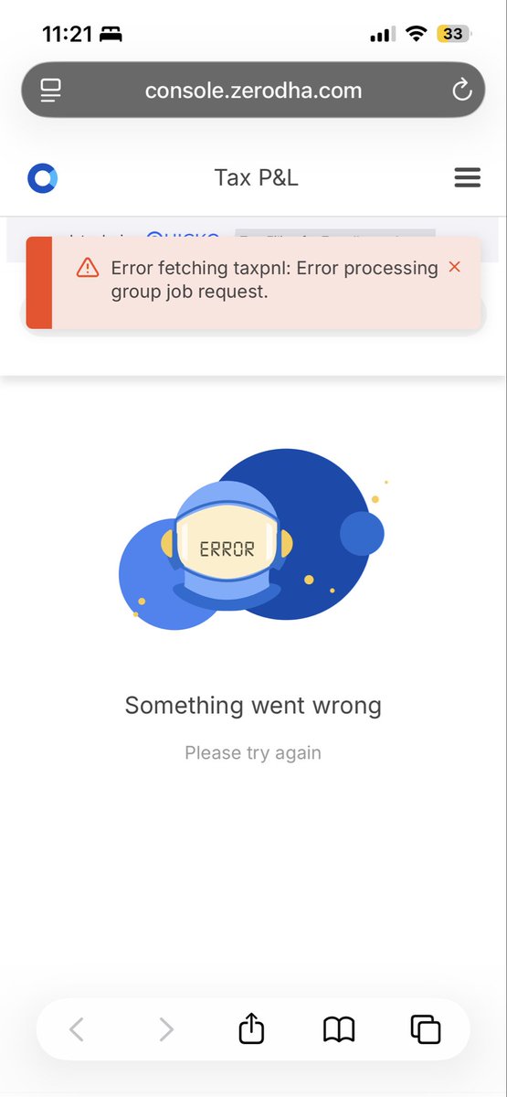 eleventhhourman's tweet photo. @AskZerodha @zerodha 
Tax P&amp;L is not working, request to resolve! https://t.co/uvCyOdk0ic