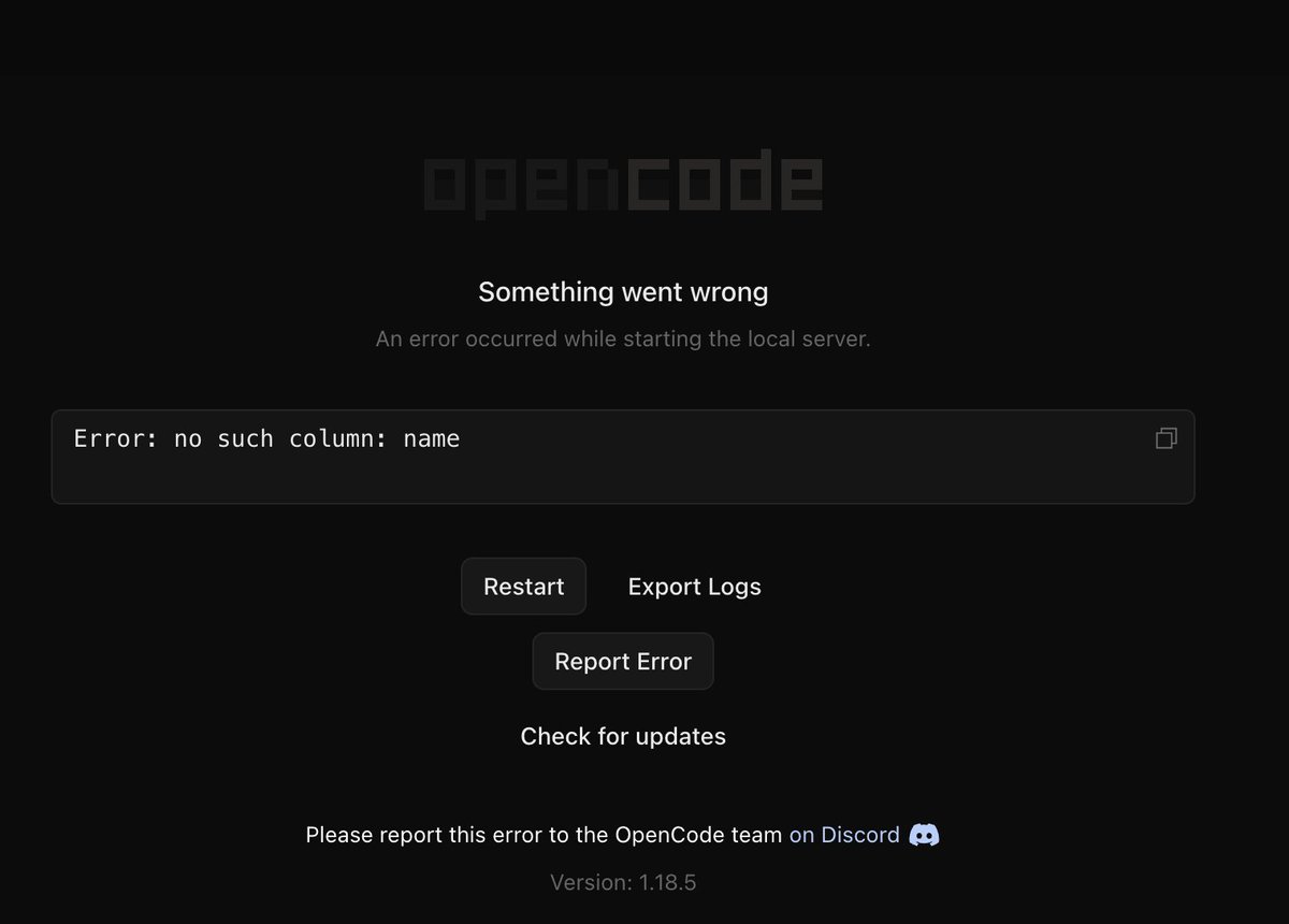otrebu's tweet photo. Dunno what I am doing wrong but @opencode doesn't work for me:

And in the terminal just doesn't open at all, black screen. https://t.co/IIvXGwocOl