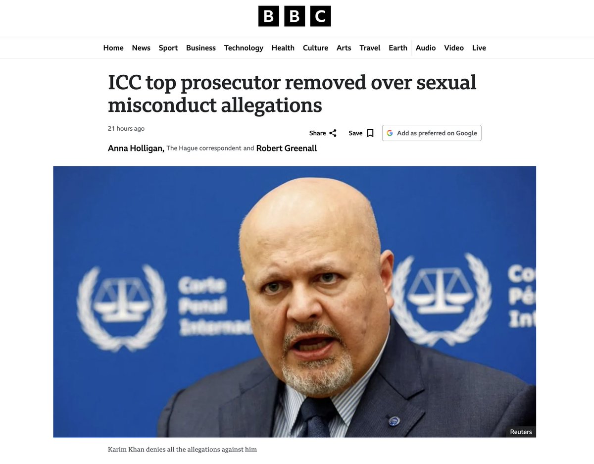 HillelNeuer's tweet photo. By finally removing Karim Khan, the ICC did the bare minumum. Whoever sexually abuses employees must be held to account. But so too must the ICC. Questions must now be asked about how the court shielded this disgraced predator and kept him as their chief prosecutor for so long. https://t.co/SWlPdISwDl