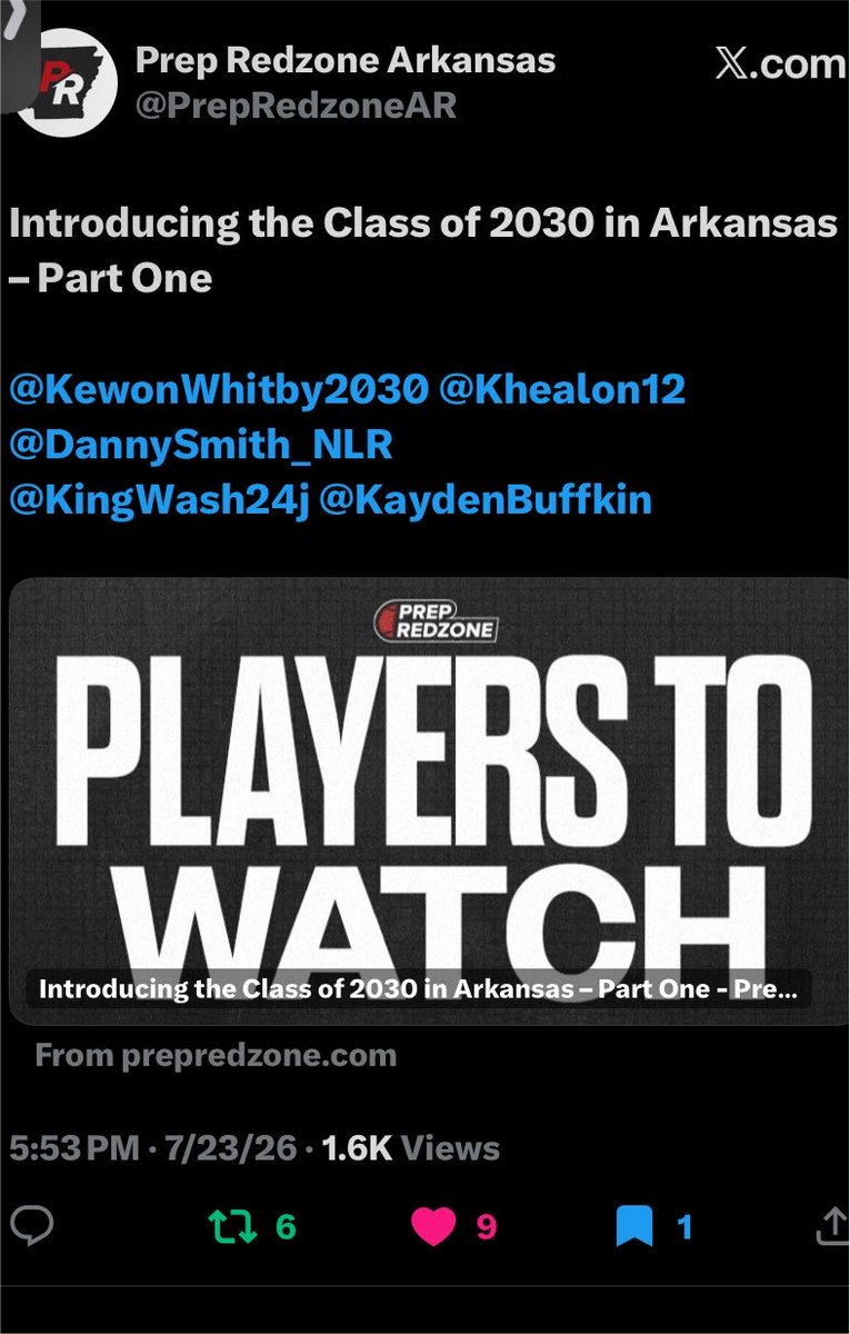 KewonWhitby2030's tweet photo. Truly blessed to receive recognition from @PrepRedzoneAR, ready to prove myself in this upcoming season. https://t.co/Ob6zygr3qi