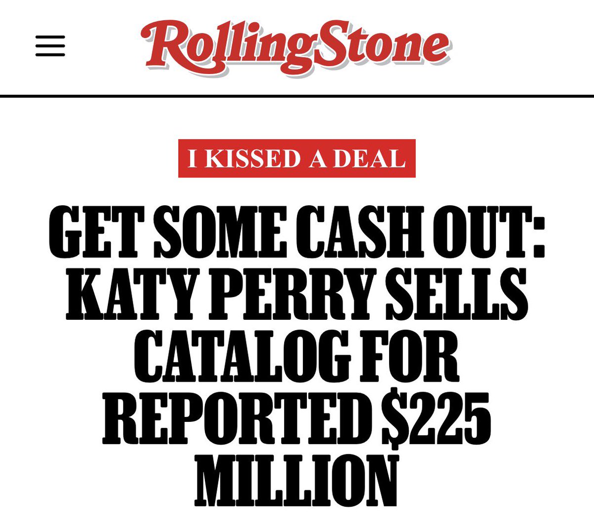 bennyjohnson's tweet photo. Katy Perry sold the rights to her catalog for $225 million.

TikTok has a blanket licensing agreement allowing users — including The White House — to use thousands of songs.

She took hundreds of millions of dollars and now is complaining.

Not how it works.

Opinion disregarded. https://t.co/hSrSiBnhlP