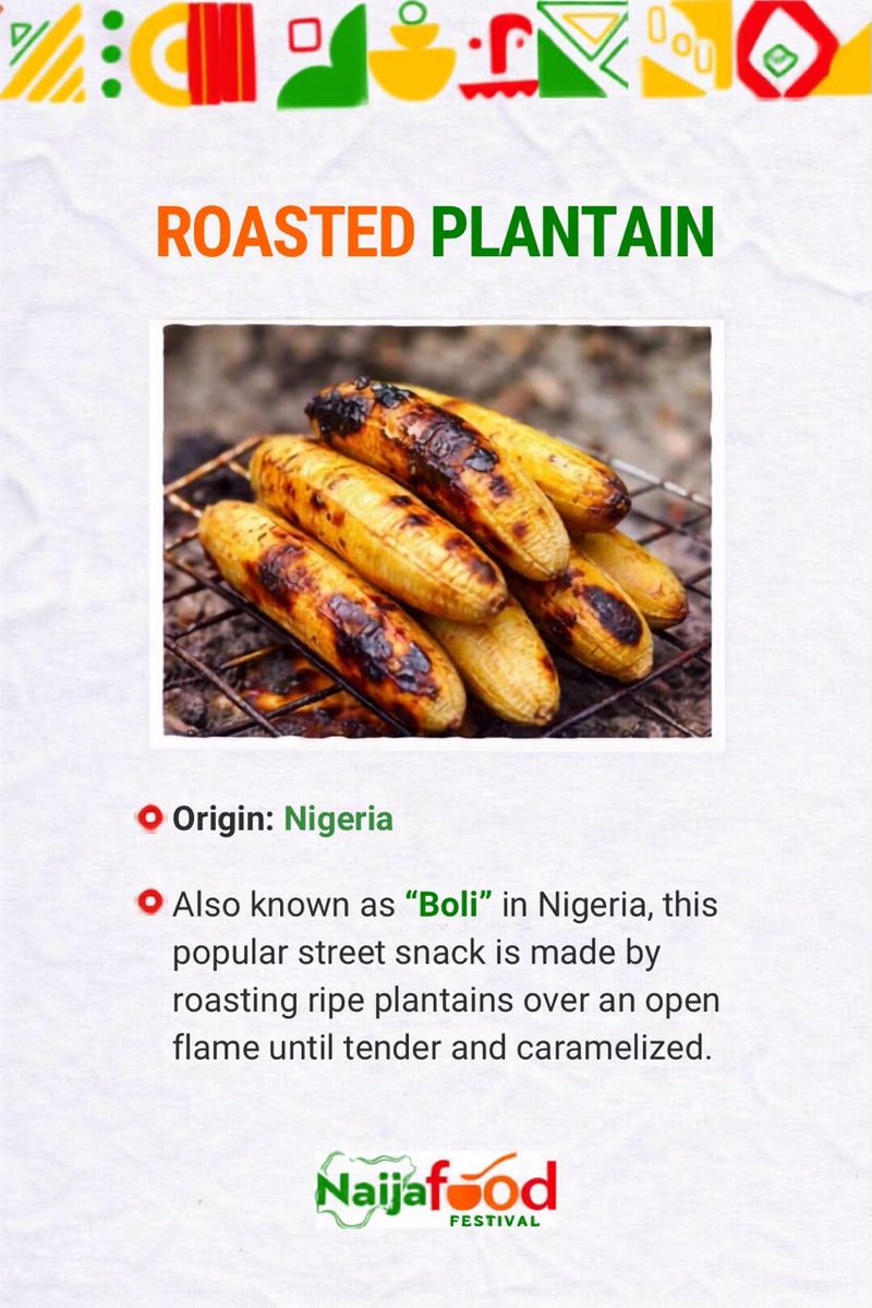 NaijaFoodFest's tweet photo. Nigeria's famous roasted plantain, known as Boli, is traditionally cooked over open flames, giving it its  caramelized sweetness?

At  #naijafoodfestival 2026, we're sharing not just meals, but the stories behind every bite.

🍌 What's your favorite memory of eating Boli?

#Boli https://t.co/rINfZ2z5lc