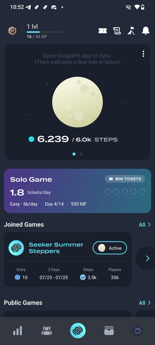 Solguybull's tweet photo. Just wrapped up another solid Moonwalk session 🌕
Completed 2 games today
Total steps: 9,000+
Currently sitting at 6,239 / 6k on the daily goal and still active in the Seeker Summer Steppers challenge.
Consistency is stacking. One step at a time.
#Moonwalk #StepsChallenge #KeepMoving #ANSEM