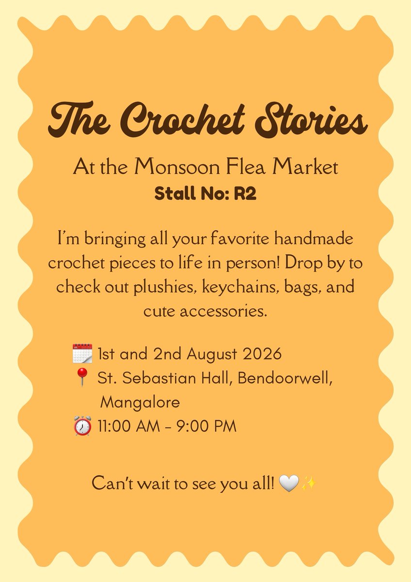minshookgi__'s tweet photo. Hi everyone!  Sharing my stall details. If you're visiting the Monsoon Flea Market, do stop by my stall. I'll also have a few BTS crochet merch available. Hope to see you there! 💜✨
#Mangalorefleamarket #BTS #mangalore #crochetstall #popup #event https://t.co/OnTc8o83yn
