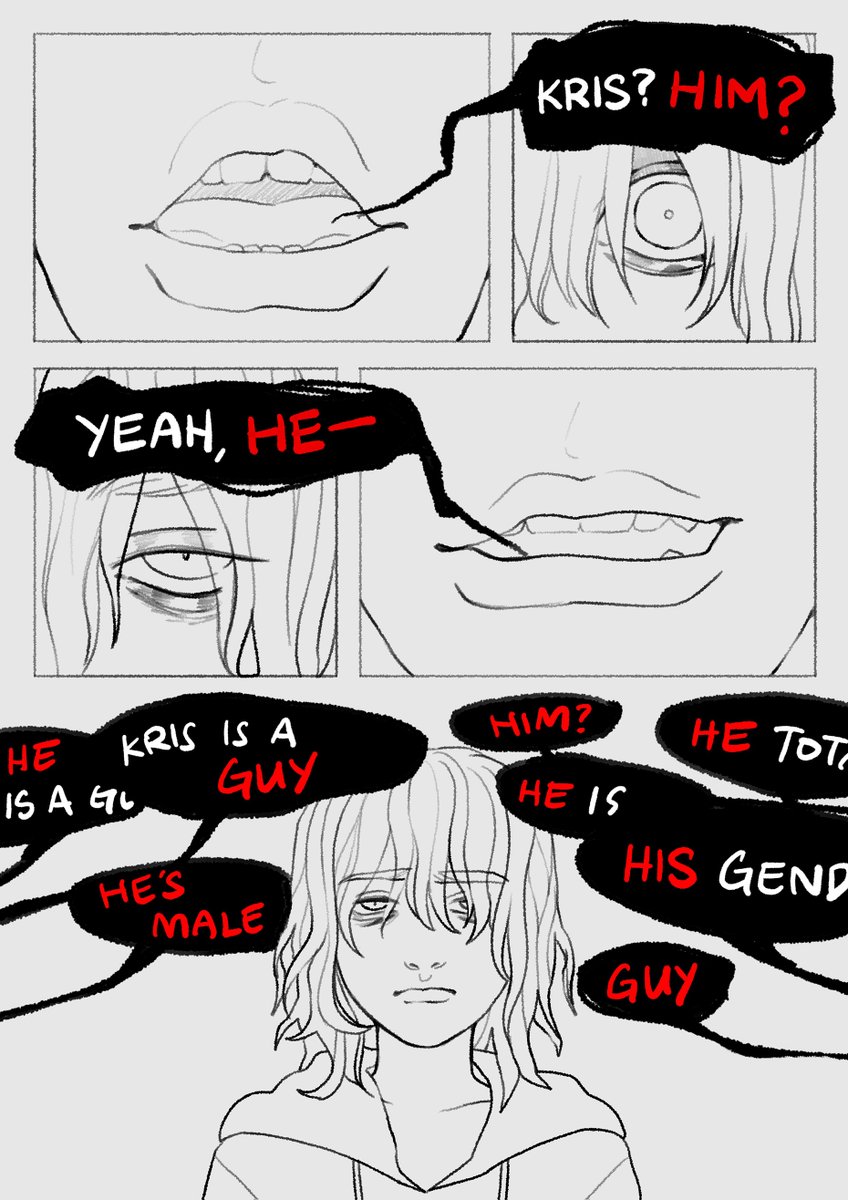 krisellegerms's tweet photo. A vent art about Kris's pronouns I drew a bajillion years ago but never posted because I was unhappy with the art here but maybe some people would like to see it anyway https://t.co/BKo2pPboRZ