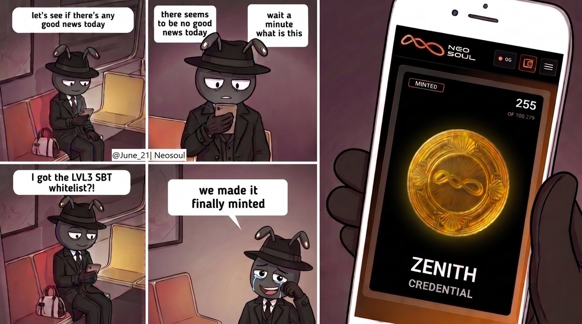 JUNE_S5's tweet photo. been sitting on these for a bit, finally ready to share 🐜🎩
from the attache grind to genie wishes to actually minting that Zenith credential, this little guy's been through the whole NeoSoul journey with the rest of us

we don't just build agents around here, apparently we adopt mascots too

NeoSoul's building something real underneath all this, but it's nice that the community still gets to laugh at itself along the way. antboy's earned his seat at the table.

welcome to the family, little guy 🖤

@NeoSoulAI  @Hansmahanakon