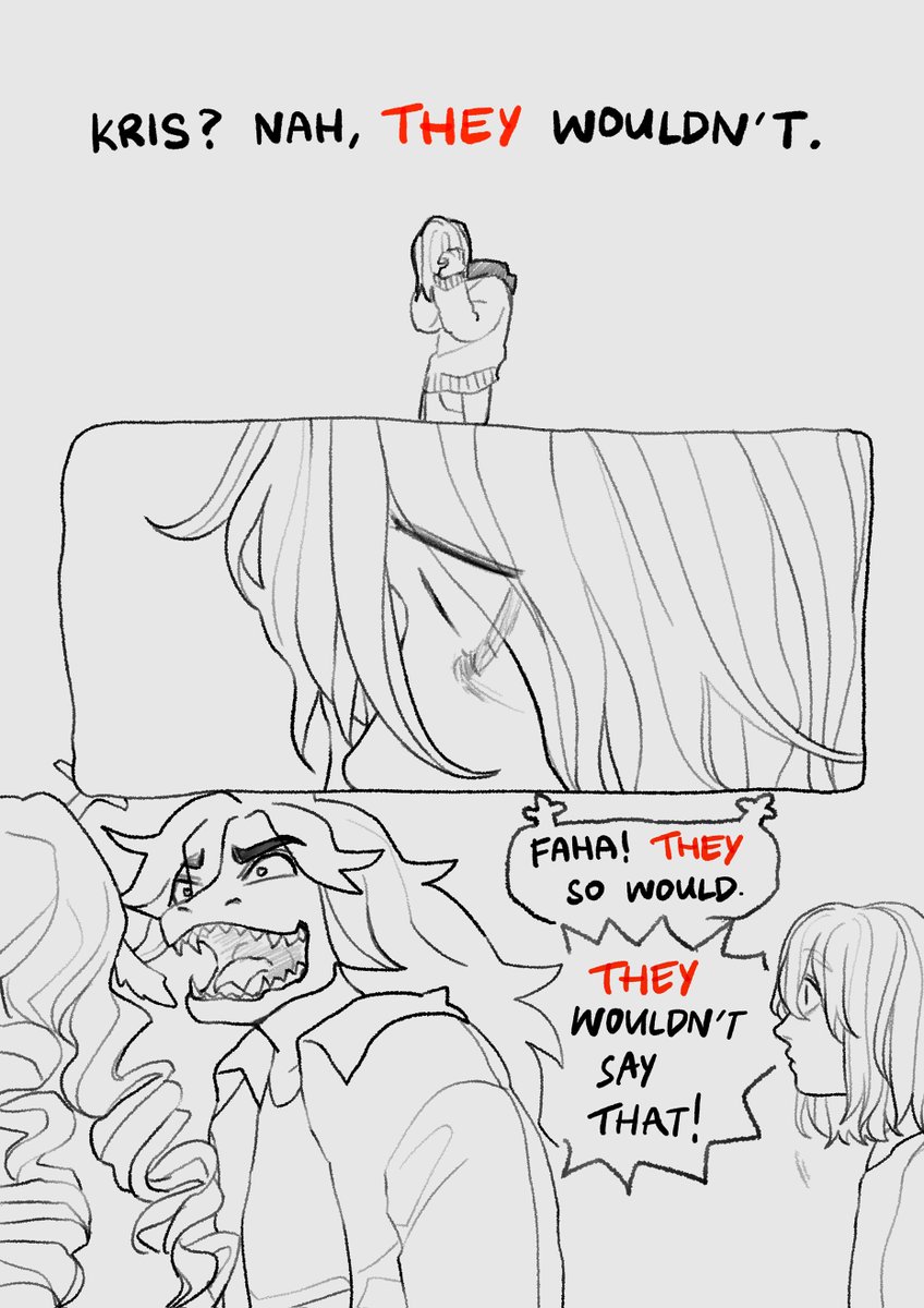 krisellegerms's tweet photo. A vent art about Kris's pronouns I drew a bajillion years ago but never posted because I was unhappy with the art here but maybe some people would like to see it anyway https://t.co/BKo2pPboRZ