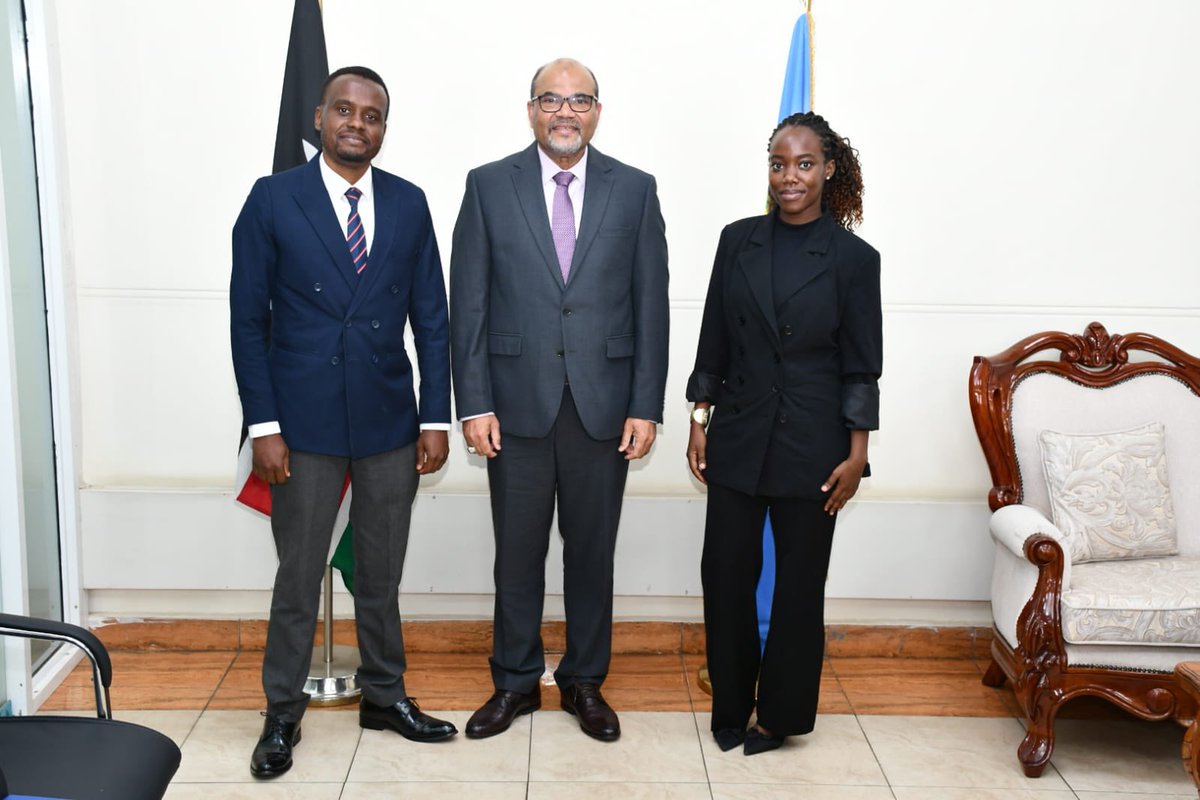 KenyaNuclearSoc's tweet photo. The president of NSK @Ndumzilla11 accompanied by the Secretary General were honoured to meet with the PS State Department for Science Research and Innovation  @Profshaukat in discussions surrounding the country’s nuclear programme  

1/3 https://t.co/ZArwnnSUP8