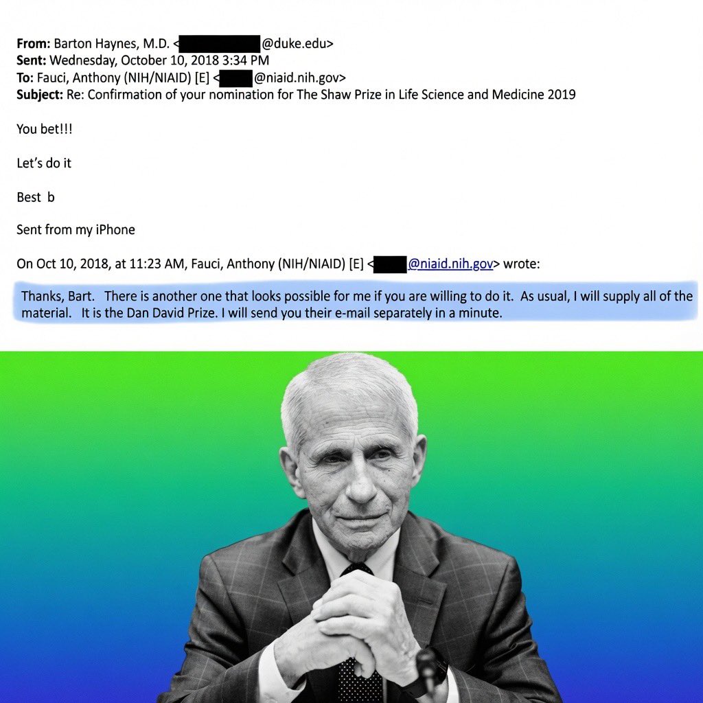 liz_churchill10's tweet photo. Another one of Dr. Fauci’s narcissistic ‘genius moves’…from the emails…

He gave the ‘Scientists’ $1.2 BILLION in grants, then he had them nominate him for the $1M ‘Science Awards’…which were taxpayer-funded…

HOW IS THIS LEGAL? https://t.co/G7qw8y9ig8