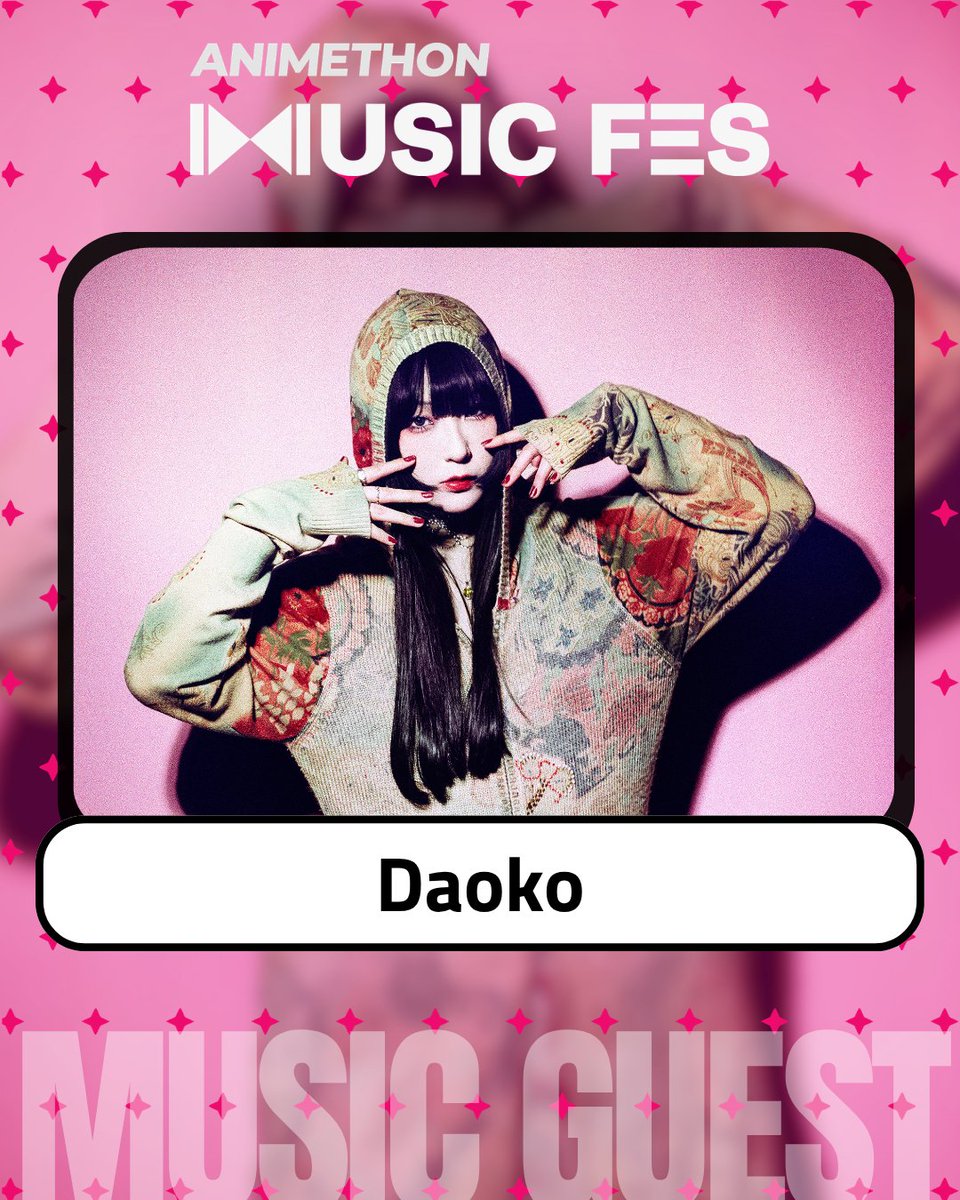 animethon's tweet photo. Please welcome Daoko to the Animethon MusicFes stage!

@daok0 is a singer and multi-faceted creative artist based in Tokyo, Japan. At just 15 years old, Daoko first captured attention when a track she uploaded to Niconico went viral, leading to her major debut in 2015 with her self-titled album DAOKO. Since then, she has crafted a diverse body of work spanning commercial tie-ups, anime theme songs, and collaborative projects. Outside of music, Daoko has written novels, held solo art exhibitions featuring her paintings, produced and hosted her own live events, and pursued acting, earning recognition both domestically and internationally for her versatility.

In 2024, Daoko released her first album in approximately four years, Slash-&-Burn, and gained additional buzz for her featured appearance on "Yoyuu no Gaisen," a track on Sheena Ringo's 7th studio album.  Her momentum continued into 2025 with high-profile collaborations including "Act feat. Daoko" with Giga & TeddyLoid and "Tokyo Jumpers feat. Daoko" with Peanuts-kun, followed by the release of her digital EP meta millefeuille on November 19th.

#Animethon2026
#AnimethonMusicFes