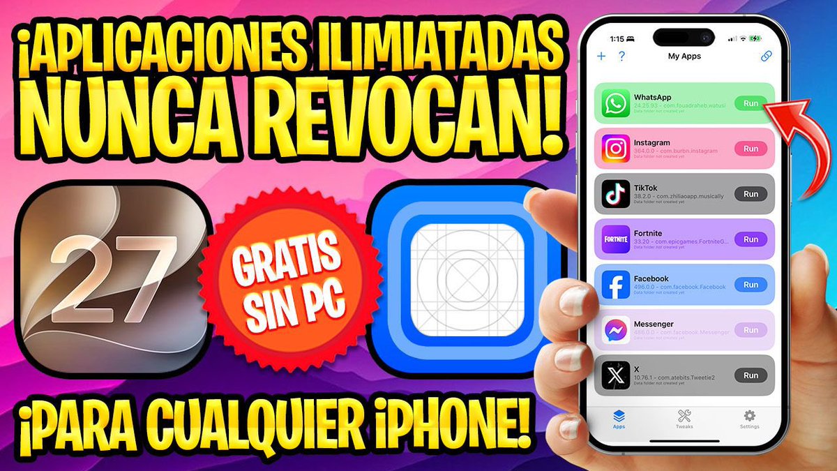 ProfeJuAntonio's tweet photo. ✅ TUTORIAL PARA INSTALAR ILIMITADAS APLICACIONES #IPA PERMANENTES Y CON TU PROPIO #APPLEID⚡️

🎥 https://t.co/4ShAwRfTJn

📲 #LiveContainer burla el límite que establece #Apple para instalar máximo 3 aplicaciones 🔓

📌 Al fin el método totalmente sin computador y todo gratis ✨ https://t.co/6PRUTZsHe2