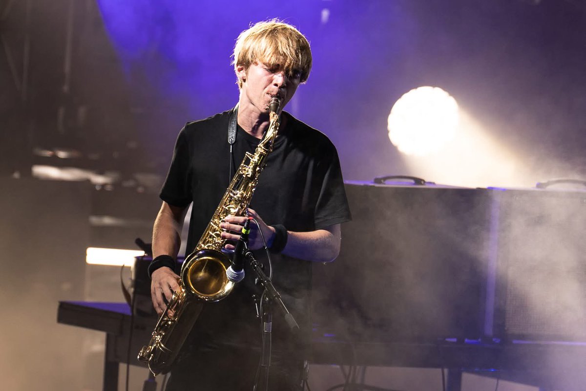 cureation's tweet photo. Gabriel Cooper playing the saxophone solo on A Night Like This at Nîme’s night 1. 

Picture by Chris Cardi on FB https://t.co/wBtDNrTSsV