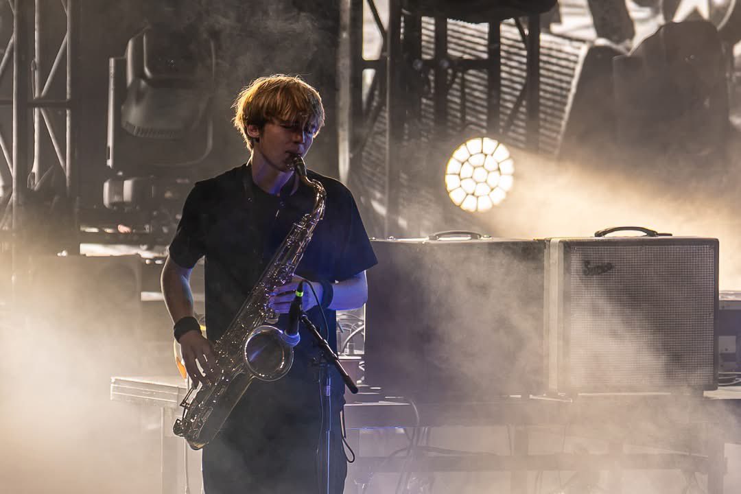 cureation's tweet photo. Gabriel Cooper playing the saxophone solo on A Night Like This at Nîme’s night 1. 

Picture by Chris Cardi on FB https://t.co/wBtDNrTSsV
