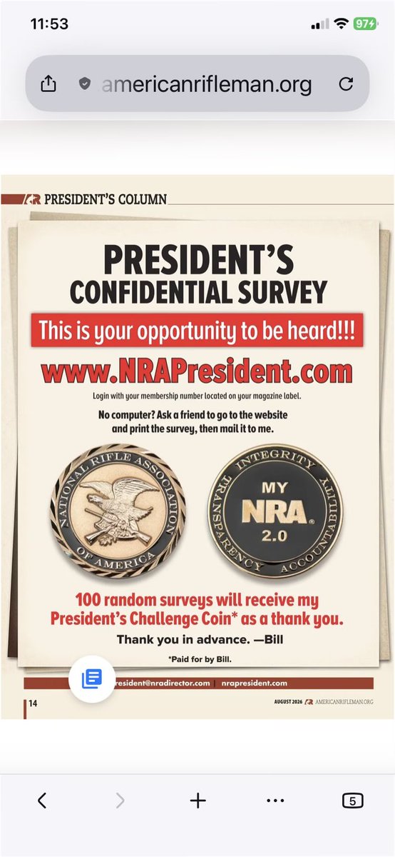 DannyMacShoot's tweet photo. NRA members?  With valid memberships. 
Please respond to this survey. You need your membership number. 

It's important to be honest about what you're not as happy as you could be with even if you're glad The Cabal is out. Because they can't fix what they don't realize is broken or not functioning at the level it should be.
