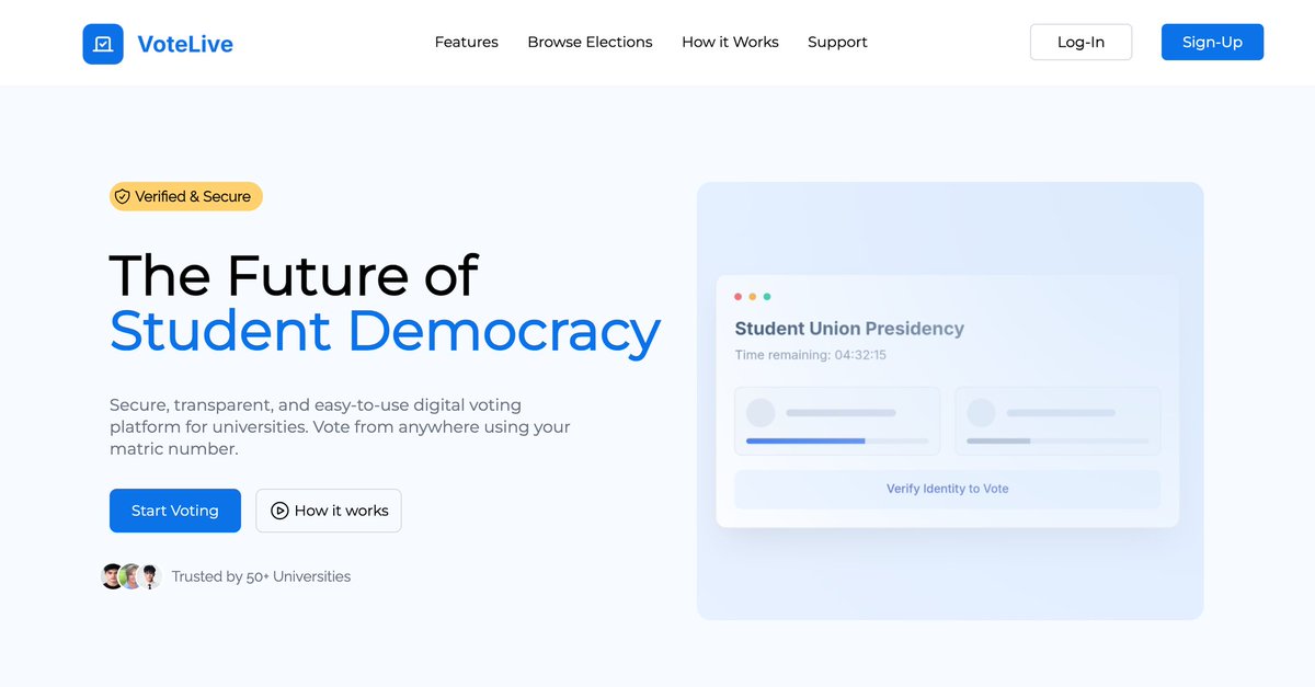 build_pixels's tweet photo. I'm Mayowa, 18, from Nigeria.
My university calls itself the best of technology but still runs elections with pen and paper.
So I built VoteLive → https://t.co/gi4Gn8Mk2p
Now approved for a real election.
Back building in public. 🥲 https://t.co/MAXOydzp2S