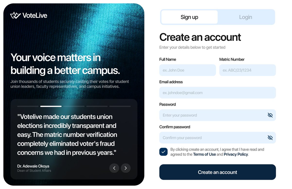 build_pixels's tweet photo. I'm Mayowa, 18, from Nigeria.
My university calls itself the best of technology but still runs elections with pen and paper.
So I built VoteLive → https://t.co/gi4Gn8Mk2p
Now approved for a real election.
Back building in public. 🥲 https://t.co/MAXOydzp2S