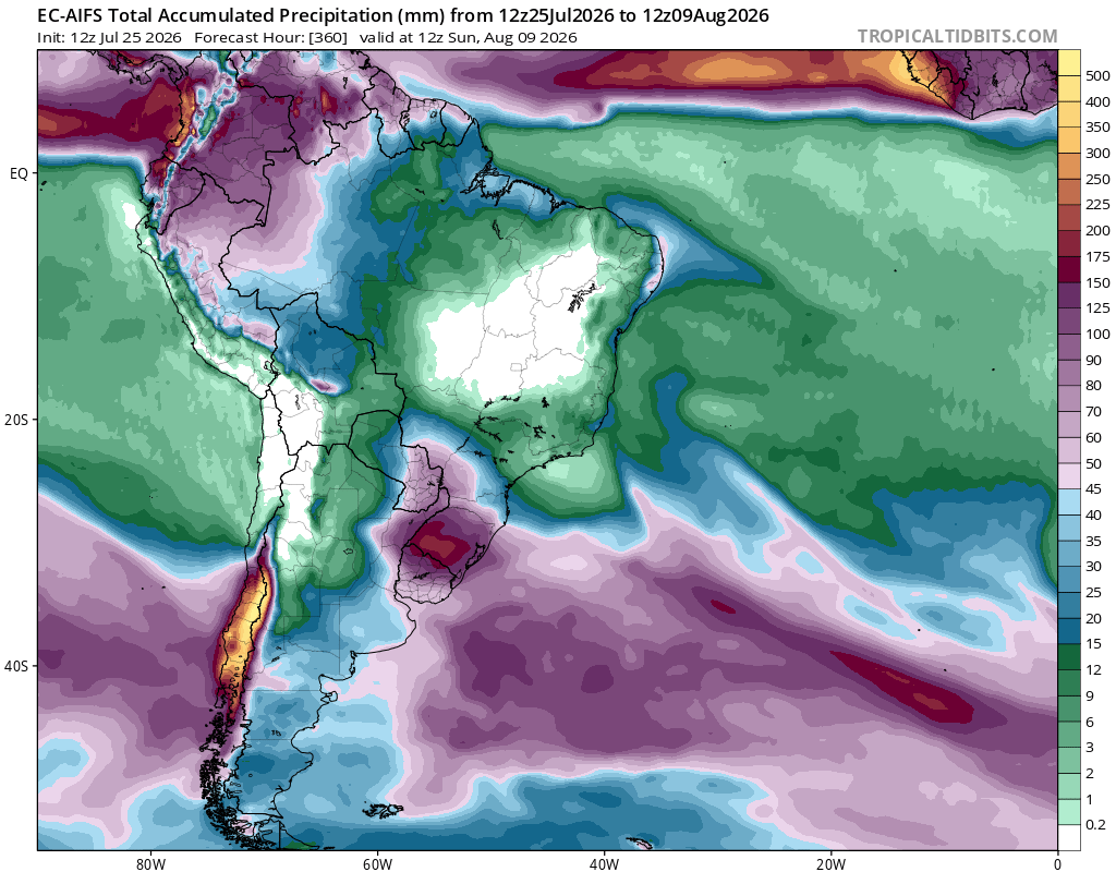 hombredeltiempo's tweet photo. #Perú #Chile 
El Modelo #ECMWF con Inteligencia Artificial corrido esta mañana a 360 horas de pronóstico muestra que el #Anticiclón del Pacífico Sur (APS) seguiría durante ese lapso muy debilitado y generalmente desplazado por un continuo tren de bajas presiones (tormentas) que se adentrarán principalmente en los tercios sur y central de #Chile. 
Esto resultará en acumulados de #lluvia y #nieve importantes durante ese lapso para #Chile.
En ausencia de un APS propio del que corresponde observar en el corazón del invierno; continuos eventos de ingreso de vientos del norte sobre la costa peruana seguirán produciendo días como el de hoy 25 de julio, donde #Lima-#Callao alcanza 26°C al mediodía como valor medio. Siendo el caso que algunos distritos alejados del mar ya pasaron los 28°C. Estos valores están unos 7°C sobre lo normal.
Una aberración absoluta; propia de #ElNiñoCostero.
La temperatura en el litoral central (#Callao) y en el sur (#Ilo) continúa subiendo en las últimas semanas. Esto se puede apreciar en la data de las estaciones costeras de @DHN_peru