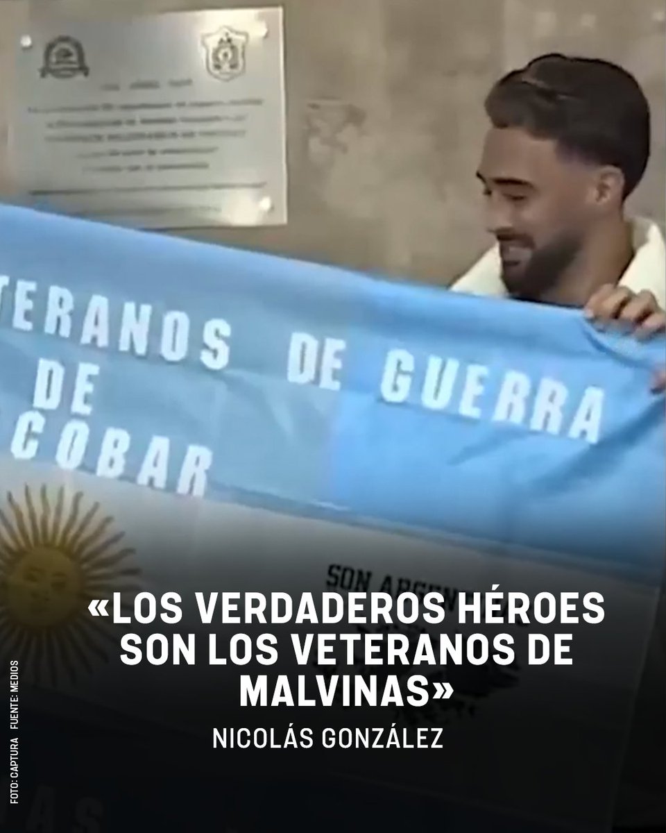 TNTSportsAR's tweet photo. "HAY QUE AGRADECERLES A ELLOS" 🥲 🇦🇷 

Nico González fue recibido por una multitud en Escobar, posó con los veteranos de Malvinas y dejó una frase inolvidable.

👉 "Estoy realmente feliz por cómo nos tratan, pero los VERDADEROS HÉROES DE MALVINAS SON ELLOS. Me emociona de verdad, hay que agradecerles", dijo el delantero.

#TNTSportsMundial