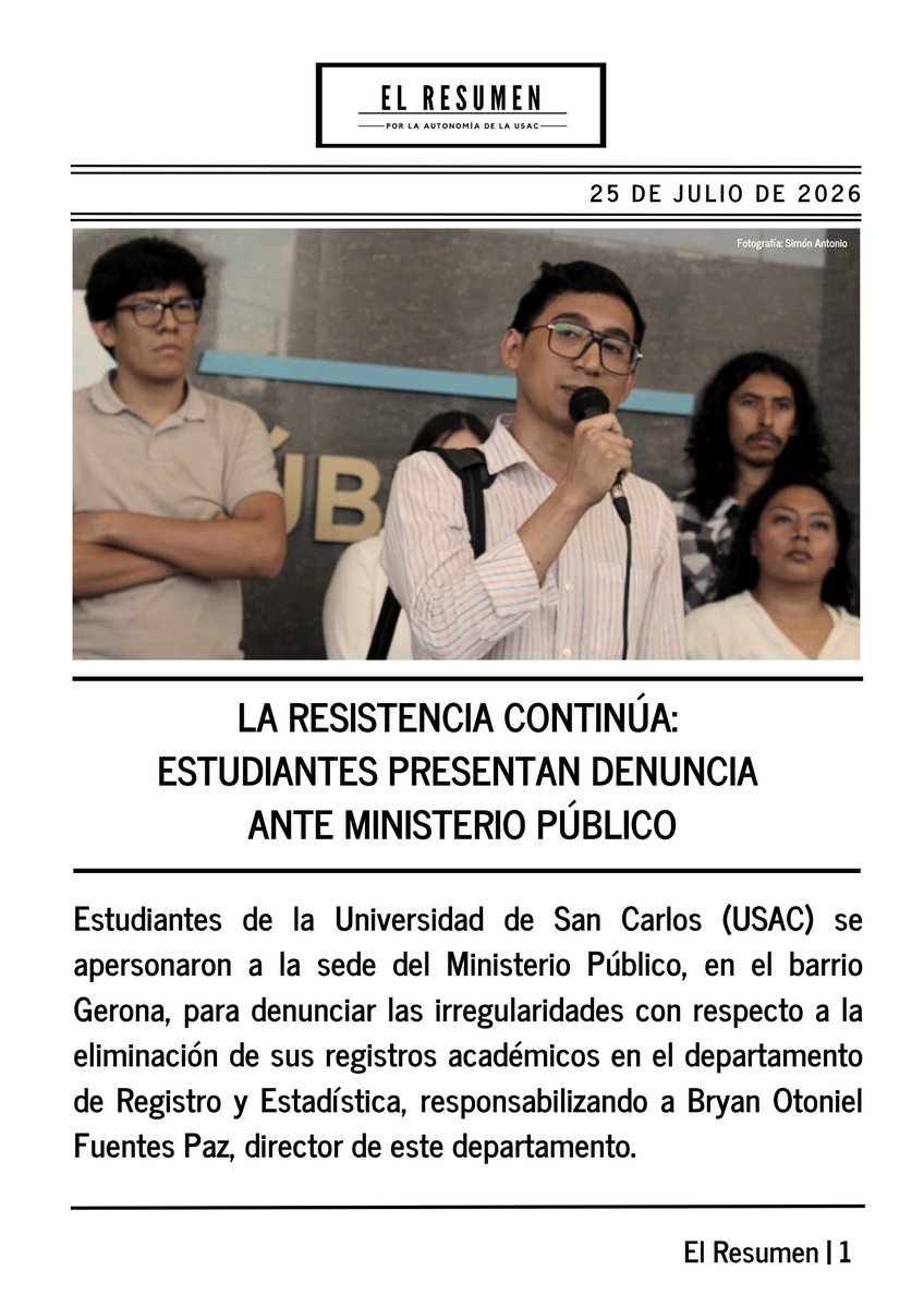 el_resumen_'s tweet photo. #USAC | Estudiantes del Campus Central y Centros Regionales se apersonaron a la sede del Ministerio Público para denunciar la eliminación arbitraria de sus registros académicos desde el departamento de Registro y Estadística.  1/3 https://t.co/CVuctG1DTb