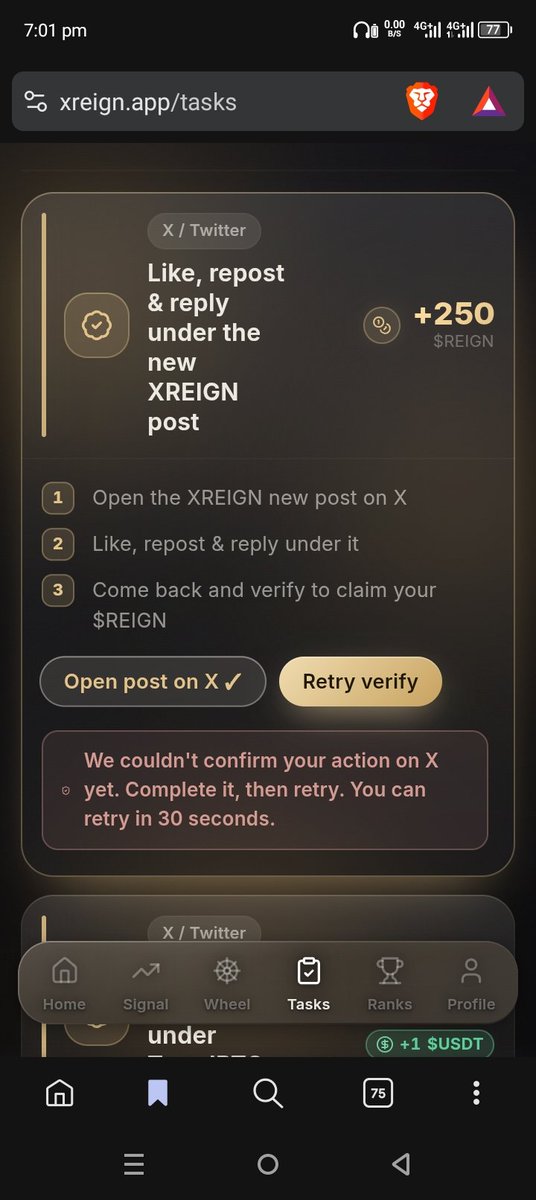 CLoveword's tweet photo. @xreign_app After completion of task it still didn't verify https://t.co/xMcmsKGd9D