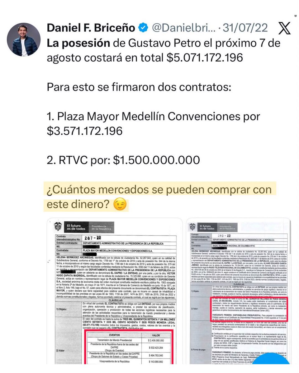 KatheGaravitoC's tweet photo. ¿Será que @Danielbricen ya averiguó cuántos mercados se pueden comprar con los casi 15 mil millones que valdrá la posesión de Abelardo Style? https://t.co/xhQiS4N1f8