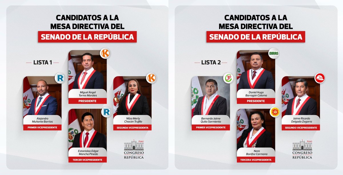MARC_0483's tweet photo. 📢 Cerró el plazo para la inscripción de listas a la Mesa Directiva del Senado de la República.

Dos listas fueron presentadas ante la Oficialía Mayor y competirán en la elección para el período anual de sesiones 2026-2027 del nuevo Congreso bicameral. 🇵🇪

#Senado #Congreso https://t.co/BjeNVXscuj