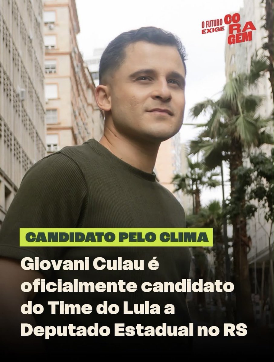 giovaniculau's tweet photo. É oficial! Sou candidato a deputado estadual pelo RS!
Chego a essa caminhada com a coragem de quem nunca fugiu das lutas difíceis. Sou vereador de Porto Alegre, presidente da Frente pelo Clima e primeiro parlamentar gay da capital. https://t.co/GNhDjfGNZE