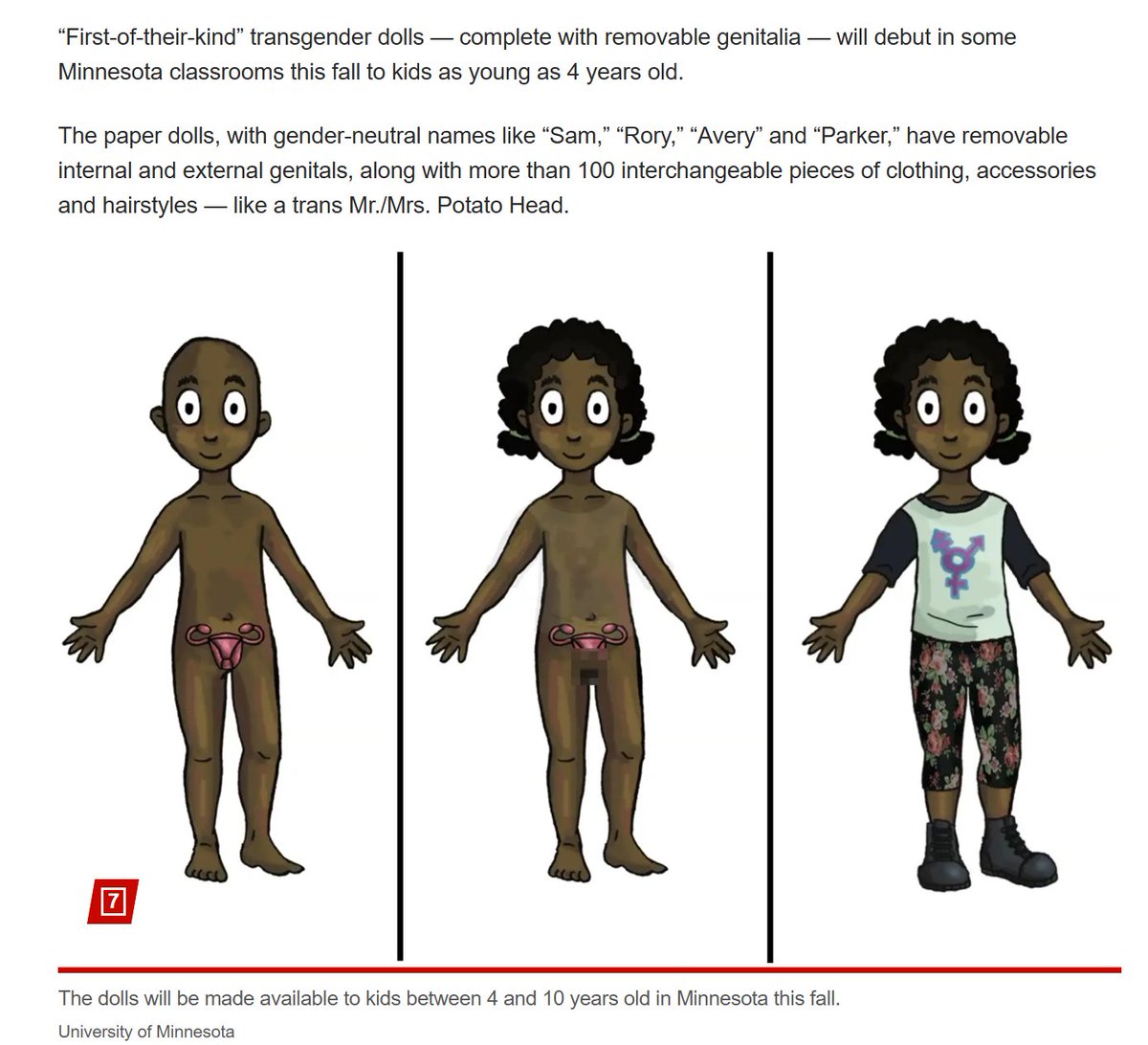 wesyang's tweet photo. Minnesota will be introducing transgender dolls with removable genitals to classrooms of children between the ages of 4 to 10 next fall https://t.co/flBl2X1yUp