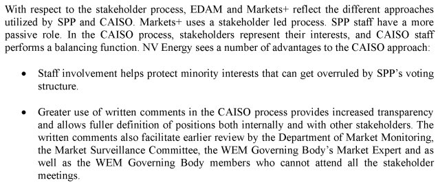 W_J_Henry's tweet photo. @TKavulla @pjminterconnect @bonnevillepower One thing that’s interesting about how western markets are shaping up is that the IOUs are in favor of the CAISO stakeholder model, eschewing a closed committee structure. For example, NVE’s state EDAM appreciation: https://t.co/Z0dt0NzmZo