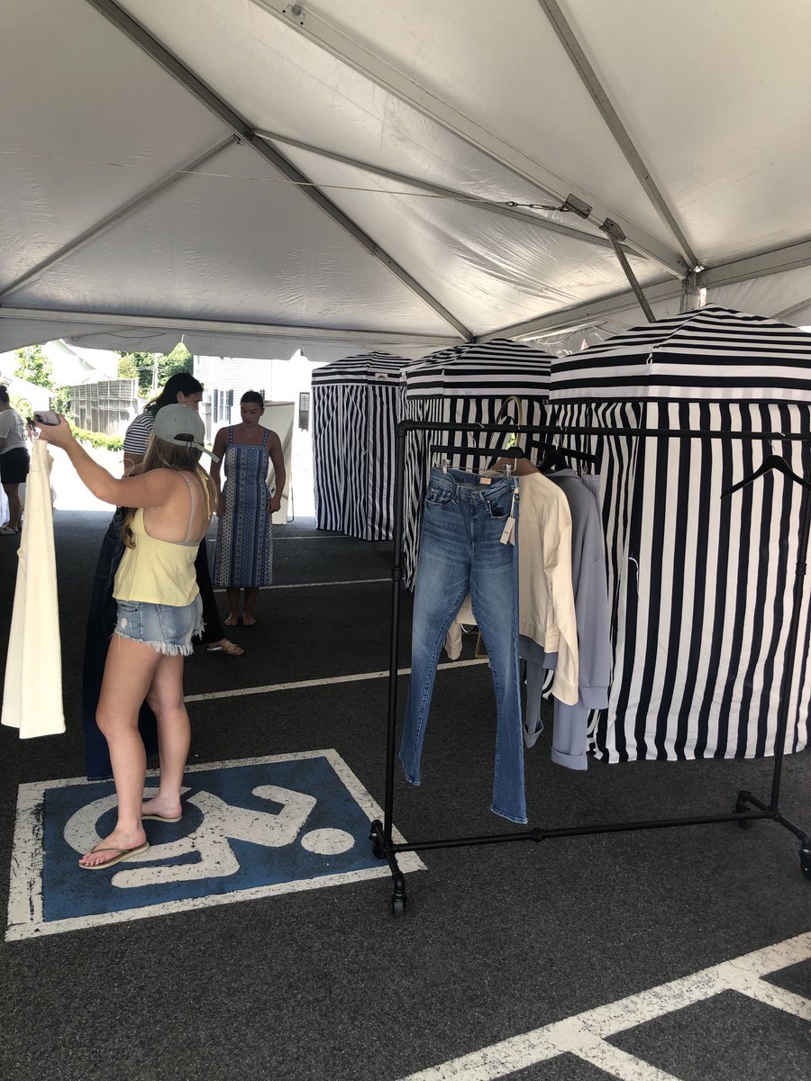 JoeConnollybiz's tweet photo. A local women’s clothing store is holding a sidewalk sale with these attractive tents as trying rooms.They’ve been very busy. A shopper’s husband planning a big community event says they’ll now use tents like these to hide unsightly porta potties.#smallbusiness #marketing #sales https://t.co/XMdbIgO98h