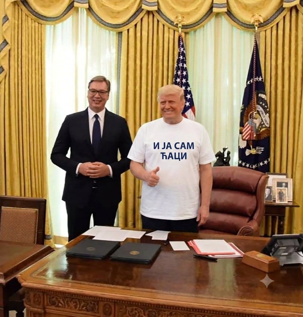 RVukovima's tweet photo. Amerika ukinula sankcije Srbiji. Evo kako se slažu Vučić i Trump. https://t.co/IYiu0jyngv