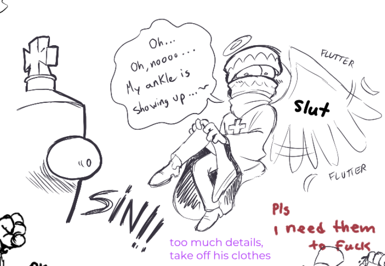 ZADRComic_DYou's tweet photo. @kokoorok 's magma yesterday was so much fun 🥰  New doodles I did of the Angel AU and the Bleeding Hearts AU by @voidxee . Some outfit study and gore XD . 
#tadcㅤㅤ #royalteeth #kinger #caine #theamazingdigitalcircus #nsfwㅤㅤ https://t.co/tfPpnBIOvt
