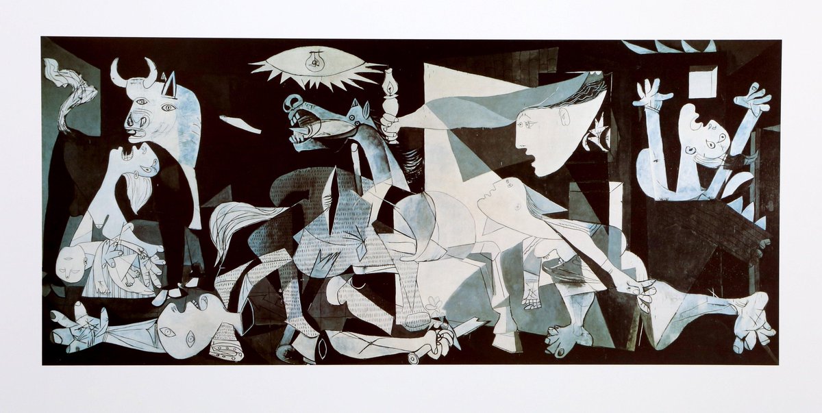 LuizSantosMusic's tweet photo. Guernica by Pablo Picasso - 1937 
Created as a form of protest and strong reaction to the bombing of the city of Guernica in Spain by German and Italian warplanes. 
Museo Nacional Centro de Arte Reina Sofía (Reina Sofía Museum) in Madrid, Spain. 
#art #arts https://t.co/b80hYV7I8v