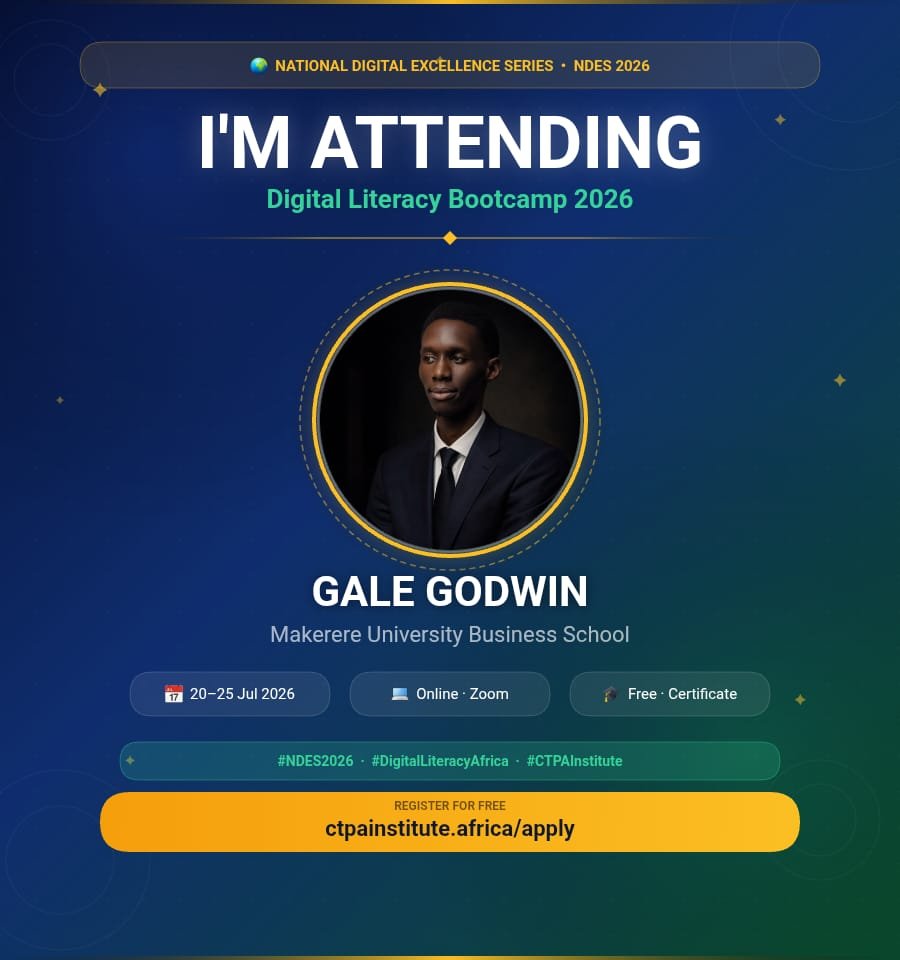 IamGaleGodwin's tweet photo. Completed. Equipped. Ready. ✅
Proud to have completed the National Digital Excellence Series (NDES) after six impactful days of learning, innovation, and professional growth.
Thank you @Makerere & @Neena_Elsie for the great work.
#NDES #CTPA #DigitalExcellence https://t.co/XeuTCiHBBv