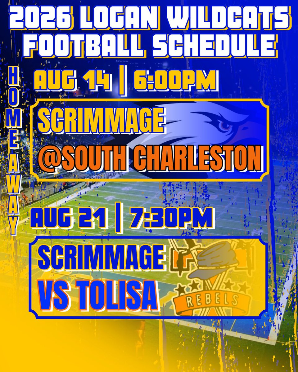 LHSCatsFB's tweet photo. The 2026 Logan Wildcats scrimmage schedule!!! https://t.co/QY75POIuxP