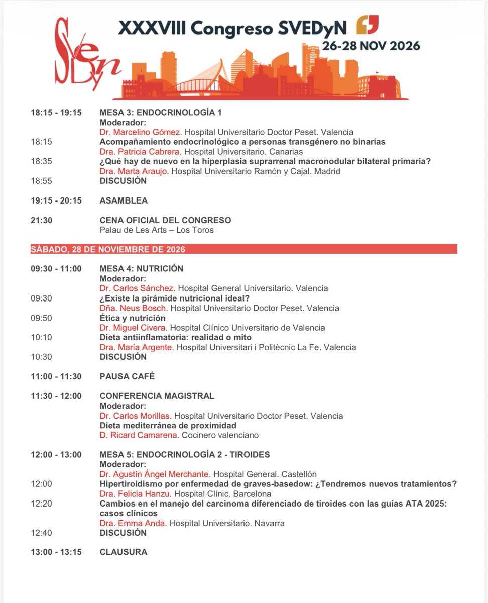 61Morillas's tweet photo. Os esperamos en el XXXVIII Congreso de la SVEDyN de 26 a 28 de Noviembre de 2026 en Valencia @SVEDYN_ @IICOMV @GVADrPeset @sociedadSEEN @GVAsanitat  @SociedadSeedo @SEDiabetes https://t.co/fzET2ayiRr