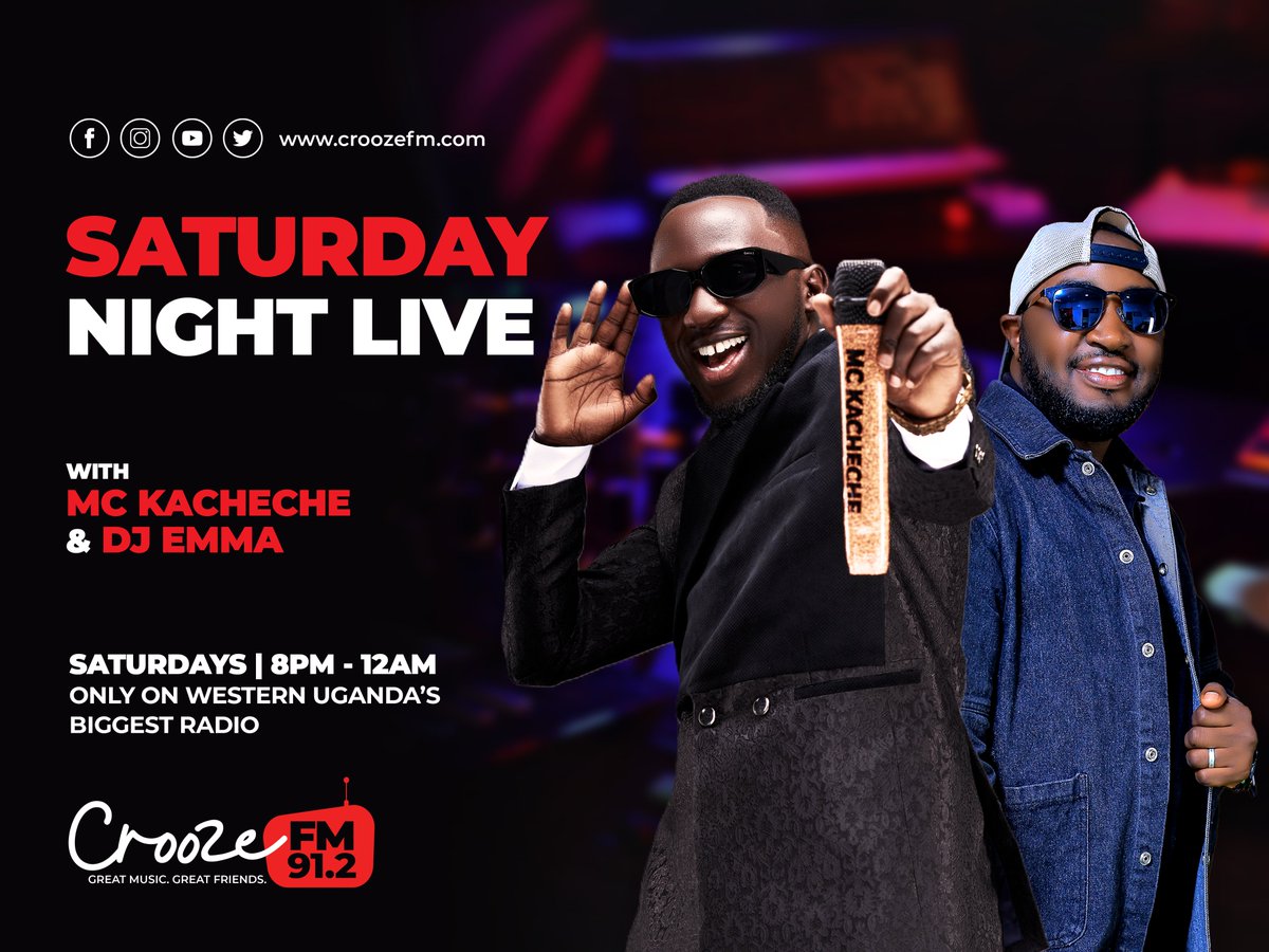 912CroozeFM's tweet photo. Public Notice! 🚨

Anyone caught sitting quietly on a Saturday Night will be sentenced to four hours of premium vibes with @Mc_Kacheche  and @DeejayEmma_Cfm  😎🎉 on Saturday Night Live 🎶📻

Heavy beats and the kind of energy that turns any place into a party.

Court is now in session from 8:00 pm till midnight... your only appeal is to turn the Volume Up! 🔥📻

Stream: https://t.co/iuNb8dZzZY 🔗

#SNL 
#CroozeFM 
#Mbarara