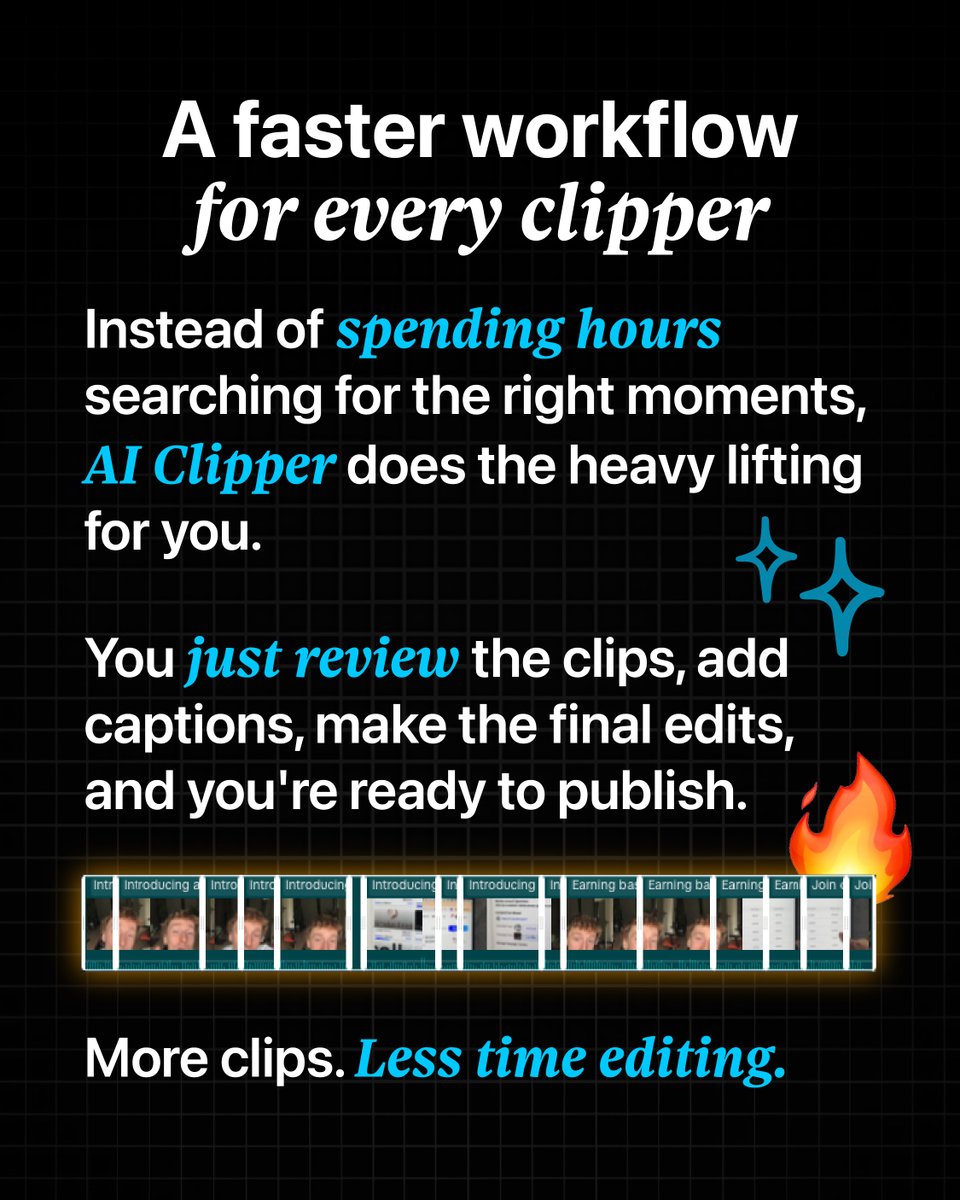 KlippifyApp's tweet photo. Most creators think clipping takes hours. Watching long videos. Looking for the best moments. Cutting. Reframing. Adding captions.

Then doing it all over again. Today, that part of the workflow can be dramatically faster. CapCut's new AI Clipper automatically identifies the most engaging moments, removes dead time, and prepares clips ready for review.

The important part?

- It doesn't replace the creator.

- It removes the repetitive work, so you can spend your time on what actually matters: refining the content, adding your personal touch, and publishing consistently.

For anyone creating content at scale, that's a meaningful shift. And if you're already using Klippify PRO, the workflow becomes even simpler:

• Download campaign videos from Klippify.

• Generate clips with CapCut AI Clipper.

• Add captions and final edits.

• Publish and start earning.

Sometimes the biggest productivity gains don't come from working faster. They come from removing work you shouldn't have been doing in the first place!
