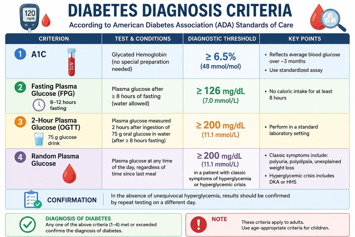 DrOribaDan's tweet photo. Diabetes Diagnostic Criteria: 📷Credit.  @pgMedicine https://t.co/5JeQ6xaFpb