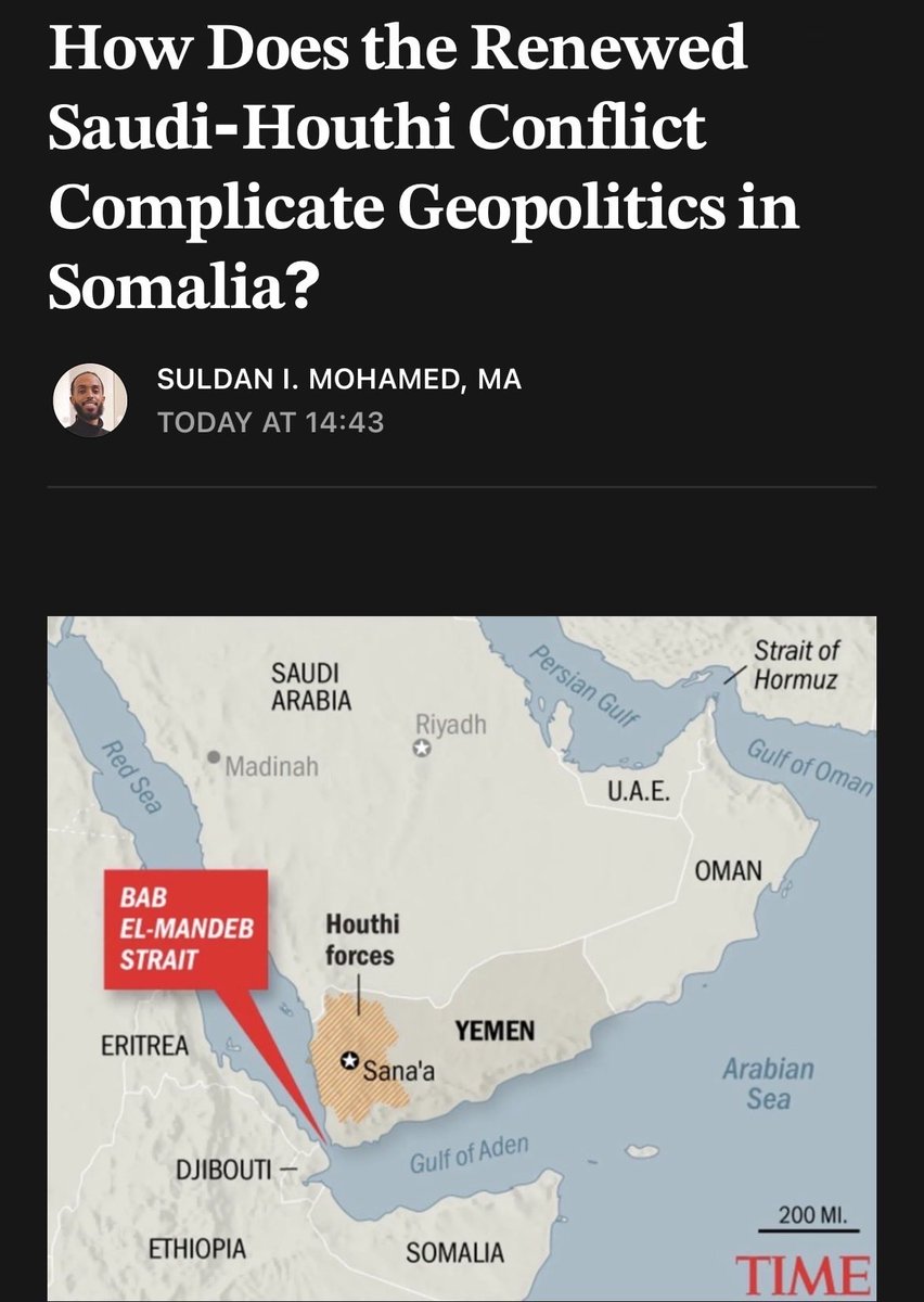 SuldanMohamed_'s tweet photo. The Saudi-Houthi conflict is back and it has direct consequences for #Somalia and the northern Somali coast.

I’ve just published a new piece examining how a renewed conflict across the Gulf of Aden could reshape geopolitics including:

🇸🇦🇦🇪 Saudi-UAE rivalry in Yemen
🇸🇴 Somalia’s foreign policy
🇺🇸🇮🇱🇮🇷 A wider regional war
🇸🇴 The possibility of a Houthi attack on Berbera

Read here 👇

https://t.co/lp2jFy7Nn1