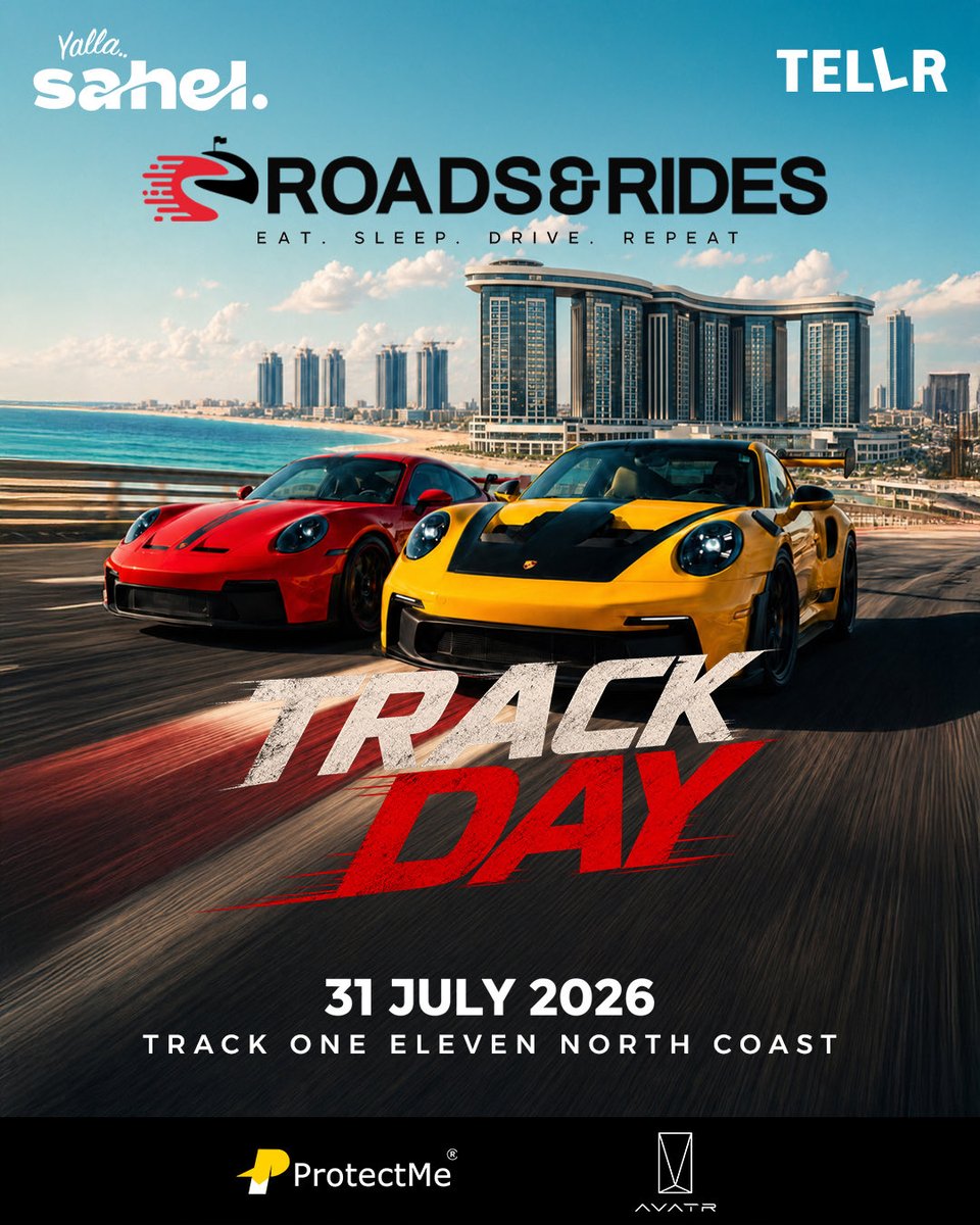 tellrexp's tweet photo. Roads &amp; Rides is taking over Sahel!
For the first time, Roads &amp; Rides lands in Alamein at Azur One Eleven Hotel Racing Track, on 31 July 2026.

Book your tickets through Tellr Experience App: https://t.co/YhdkogpQF6

#tellr #yallasahel #vacationtime #lifestyle #يلا_ساحل https://t.co/MylnqeFn2r