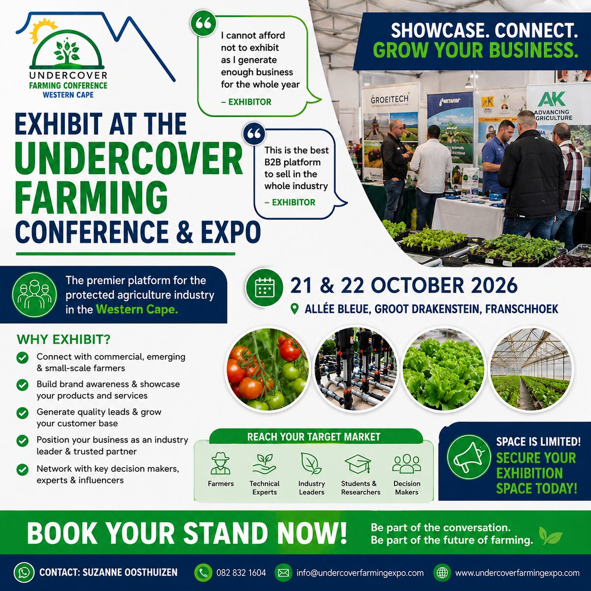 UCF_EXPO's tweet photo. 🌿 Your next year of business could begin with one conversation.
Exhibit at the Undercover Farming Conference &amp; EXPO Western Cape and meet decision-makers actively seeking solutions.
📅 21–22 Oct 2026
📍 Allée Bleue, Franschhoek
📲 082 832 1604
🌐 https://t.co/jpaQAfGNHp https://t.co/35Ibrx5Kii