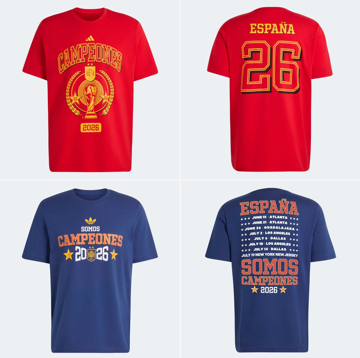 SeleccionRojita's tweet photo. Las 2 camisetas de la celebración del Mundial. 👕

En ambas sale también la estrella de 2010. 👏

[📷Tienda RFEF y Adidas] https://t.co/5HSqEyO4TW
